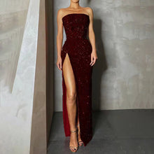 Summer Sequin Strapless Evening Dress Women 2023 Spring Sexy Red High Slit Dresses Elegant Dress Women Party Club Dress Women