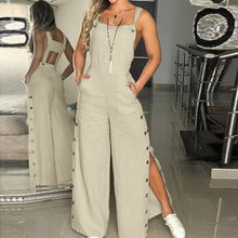 Streetwear Button Up One Pieces Jumpsuit Ladies Slim Fit Casual Strap Linen Pants Overall Solid Romper One Pieces Outfit Clothes