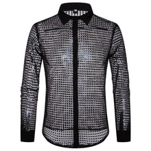 Mens Long Sleeved Performance Wear Sequin Shirt Long Sleeved Lapel 70s Disco Party Wear Trend Long Sleeved Harajuku Streetwear