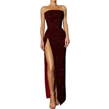 Summer Sequin Strapless Evening Dress Women 2023 Spring Sexy Red High Slit Dresses Elegant Dress Women Party Club Dress Women