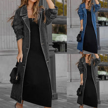 Women'S Vintage Long Jean Jacket Temperament Loose Fit Double Breasted Denim Jacket Lapel Trench Coat With Belt Woman Clothing