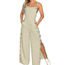 Streetwear Button Up One Pieces Jumpsuit Ladies Slim Fit Casual Strap Linen Pants Overall Solid Romper One Pieces Outfit Clothes