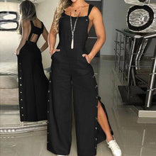 Streetwear Button Up One Pieces Jumpsuit Ladies Slim Fit Casual Strap Linen Pants Overall Solid Romper One Pieces Outfit Clothes