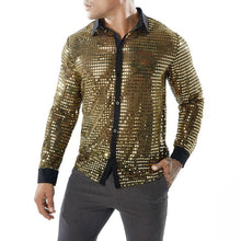 Mens Long Sleeved Performance Wear Sequin Shirt Long Sleeved Lapel 70s Disco Party Wear Trend Long Sleeved Harajuku Streetwear