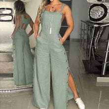 Streetwear Button Up One Pieces Jumpsuit Ladies Slim Fit Casual Strap Linen Pants Overall Solid Romper One Pieces Outfit Clothes