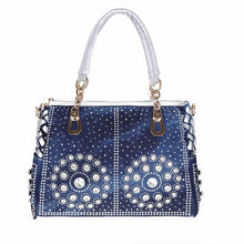 Denim Bags for Women Shoulder Bag Tote Bag with Diamond Jean Handbag Crystal Crossbody Bag