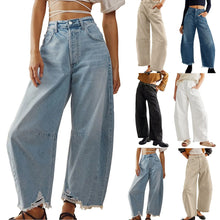 Women Baggy Wide Leg Jeans Barrel Boyfriend Cropped Hem Denim Pants Womens Jean Sweat Pants