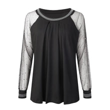 Women Stylish Pullover Shirt Sequin O Neck Dot Print Puff Lace Long Sleeve Blouse Elegant Versatile Blouse Blusas Para Mujer