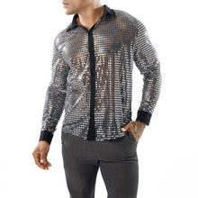 Mens Long Sleeved Performance Wear Sequin Shirt Long Sleeved Lapel 70s Disco Party Wear Trend Long Sleeved Harajuku Streetwear