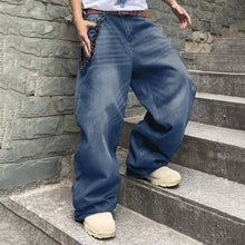 Men's Baggy Hip Hop Jeans Loose Fit Wide Leg Skater Denim Pants Casual Korean Fashion Long Trousers Streetwear Dark Blue Black