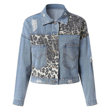 Ladies Leopard Print Patchwork Jean Jacket Temperament Long Sleeves Single Breasted Short Loose Coat Sexy  Korean Winter Outer