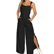 Streetwear Button Up One Pieces Jumpsuit Ladies Slim Fit Casual Strap Linen Pants Overall Solid Romper One Pieces Outfit Clothes