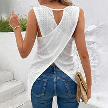 Summer White Blouse Shirts Violet Top Women Cross Back Fashion Solid Round Neck Sleeveless Casual Vest T Shirt Top Medium Short