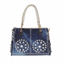 Denim Bags for Women Shoulder Bag Tote Bag with Diamond Jean Handbag Crystal Crossbody Bag