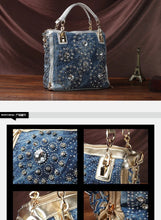 Denim Bags for Women Shoulder Bag Tote Bag with Diamond Jean Handbag Crystal Crossbody Bag