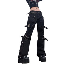 Streetwear Y2k Flared Jeans Women's Fashion Wide Straight Leg Punk Cargo Jean Baggy Pants Goth Trousers Streetwear With Pockets