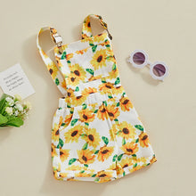 2024-01-09 Lioraitiin 0-6Y Toddler Kids Girls Jean Overalls Shorts Sunflowers Print Sleeveless Adjustable Strpas Denim Jumpsuit