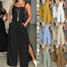 Streetwear Button Up One Pieces Jumpsuit Ladies Slim Fit Casual Strap Linen Pants Overall Solid Romper One Pieces Outfit Clothes