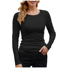 T Shirts for Women Female Long Sleeve Cotton Ribbed Slim Round Neck Stretch Base T Shirt Autumn Versatile Commuting Tops