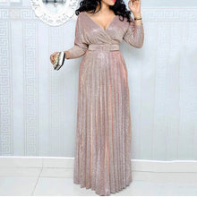 Elegant Party Dresses For Women Low Cut Sequined Gown Dress With Belt Nine Point Sleeve Ruffle Hem Flowy Long Dress Plus Size