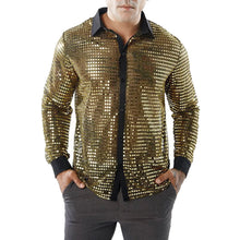 Mens Long Sleeved Performance Wear Sequin Shirt Long Sleeved Lapel 70s Disco Party Wear Trend Long Sleeved Harajuku Streetwear