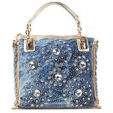 Denim Bags for Women Shoulder Bag Tote Bag with Diamond Jean Handbag Crystal Crossbody Bag