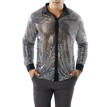 Mens Long Sleeved Performance Wear Sequin Shirt Long Sleeved Lapel 70s Disco Party Wear Trend Long Sleeved Harajuku Streetwear