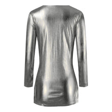 Metallic Color Ruched Hip Wrap Dresses For Women 2024 Deep V Neck Long Sleeve Slim Dress Reflective Binding Bandage Dresses