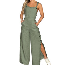 Streetwear Button Up One Pieces Jumpsuit Ladies Slim Fit Casual Strap Linen Pants Overall Solid Romper One Pieces Outfit Clothes