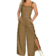 Streetwear Button Up One Pieces Jumpsuit Ladies Slim Fit Casual Strap Linen Pants Overall Solid Romper One Pieces Outfit Clothes