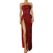 Summer Sequin Strapless Evening Dress Women 2023 Spring Sexy Red High Slit Dresses Elegant Dress Women Party Club Dress Women