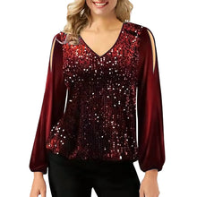 New Fashion Sequins Blouse Tops Women Elegant Beaded Stitching Lantern Sleeve T Shirt Vintage Evening Party Blusas Women Clothes