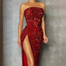 Summer Sequin Strapless Evening Dress Women 2023 Spring Sexy Red High Slit Dresses Elegant Dress Women Party Club Dress Women