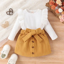 Citgeett Autumn Kids Baby Girls Outfits Long Sleeve Ruffle Ribbed Tops Solid Color Button Skirt Spring Clothes Set