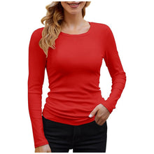 T Shirts for Women Female Long Sleeve Cotton Ribbed Slim Round Neck Stretch Base T Shirt Autumn Versatile Commuting Tops