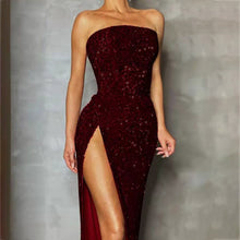 Summer Sequin Strapless Evening Dress Women 2023 Spring Sexy Red High Slit Dresses Elegant Dress Women Party Club Dress Women