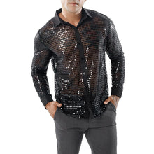 Mens Long Sleeved Performance Wear Sequin Shirt Long Sleeved Lapel 70s Disco Party Wear Trend Long Sleeved Harajuku Streetwear