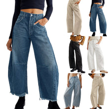 Women Baggy Wide Leg Jeans Barrel Boyfriend Cropped Hem Denim Pants Womens Jean Sweat Pants