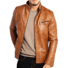 Men'S Stand Collar Leather Jacket Motorcycle Faux Leather Jackets Outwear