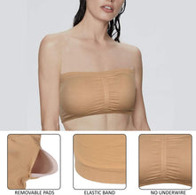 Women Strapless Bandeau Bra,Comfortable Wirefree Padded Bralette Tube Bra S-XXXL 1/2/3 Packs