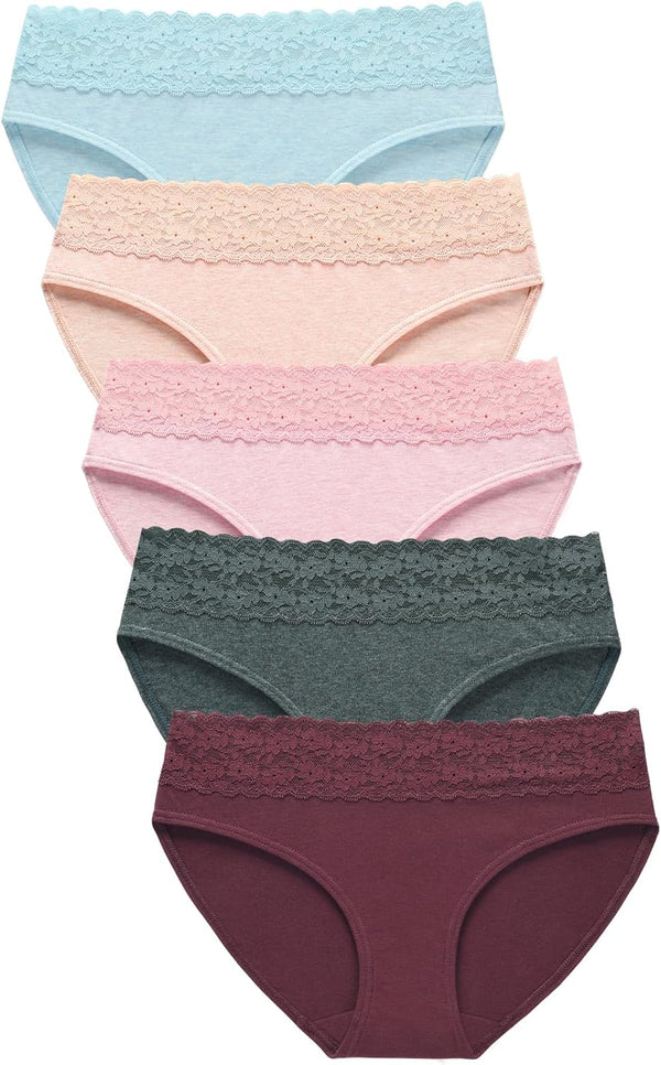 Womens Underwear Lace Briefs Cotton Hipster Ladies Panties Underpants Women in a Pack of 5