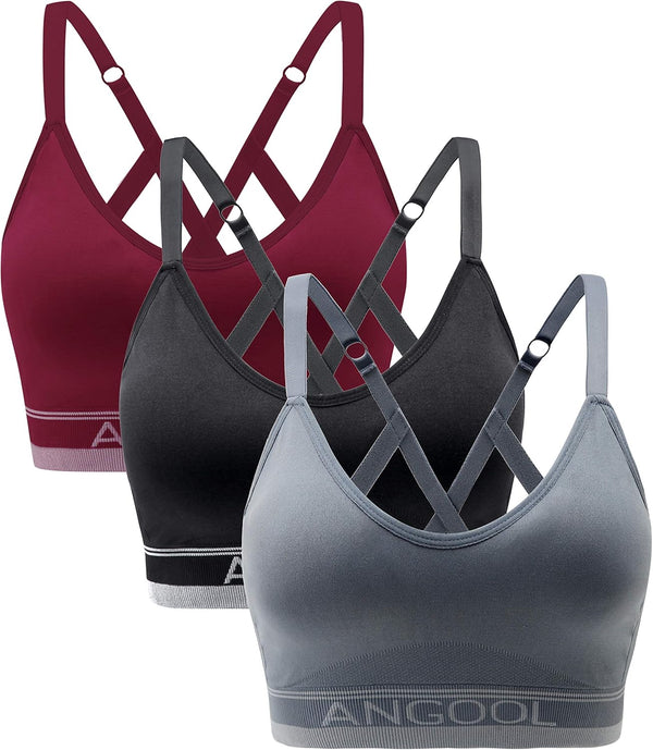 Strappy Sports Bras for Women, Longline Medium Support Yoga Bra Wirefree Padded Sports Bra with Adjustable Straps