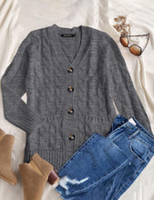 Women'S 2024 Fall Long Sleeve Cable Knit Sweater Open Front Cardigan Button Loose Outerwear