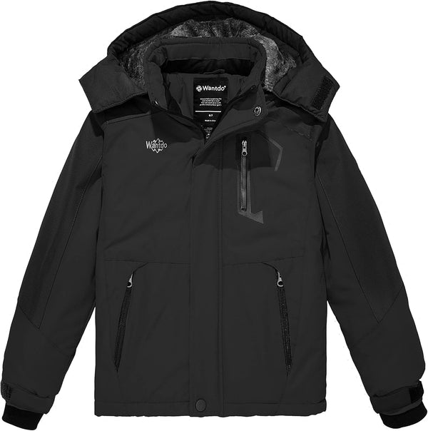 Boy'S Waterproof Ski Jacket Fleece Snowboarding Jackets Warm Thick Winter Coat Hooded Raincoats