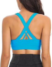 Sports Bra for Women, Criss-Cross Back Padded Strappy Sports Bras Medium Support Yoga Bra with Removable Cups