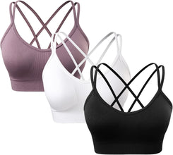 Women'S Cross Back Sports Bra Padded Strappy Medium Support Yoga Bra for Workout Fitness 3 Pack