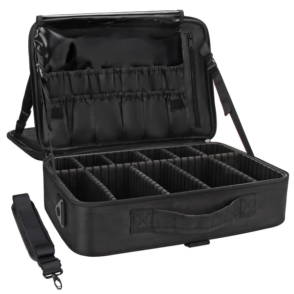 16.5'' Large Capacity Makeup Case 3 Layers Cosmetic Organizer Brush Bag Makeup Train Case Makeup Artist Box for Hair Curler Hair Straightener Brush Set and Cosmetics