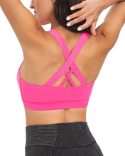 Sports Bra for Women, Criss-Cross Back Padded Strappy Sports Bras Medium Support Yoga Bra with Removable Cups