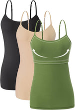 Women Cotton Camisole Shelf Bra Cami Tank Tops Adjustable Spaghetti Strap Tank Top 3-Pack