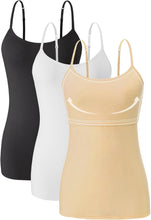 Women Cotton Camisole Shelf Bra Cami Tank Tops Adjustable Spaghetti Strap Tank Top 3-Pack